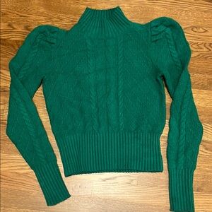 LOFT Green Cowl Neck Sweater with Puffed Shoulders